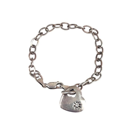 Sterling Silver Heart Charm Bracelet With Lobster Clasp & Star Engraving - Picture 2 of 9